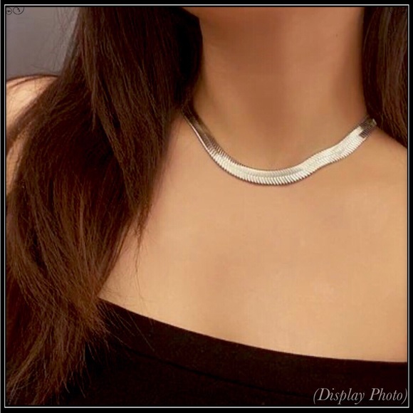 None Jewelry - New 925 Silver Omega Chain Snake Wide Herringbone Necklace